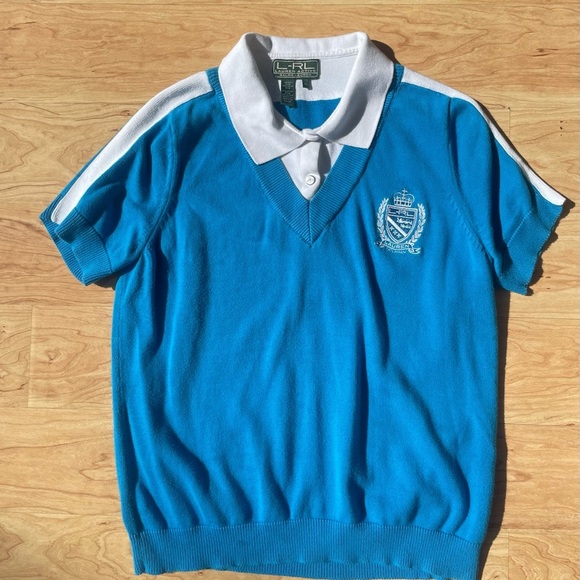 Vintage |L-RL Lauren Active| by Ralph Lauren Blue & White with Crest Labeled XL - Picture 2 of 7
